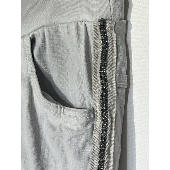 Olivia Lauren Light Gray Crystal Stripe Stretch Joggers Pants  - Made in Italy - Picture 7 of 9